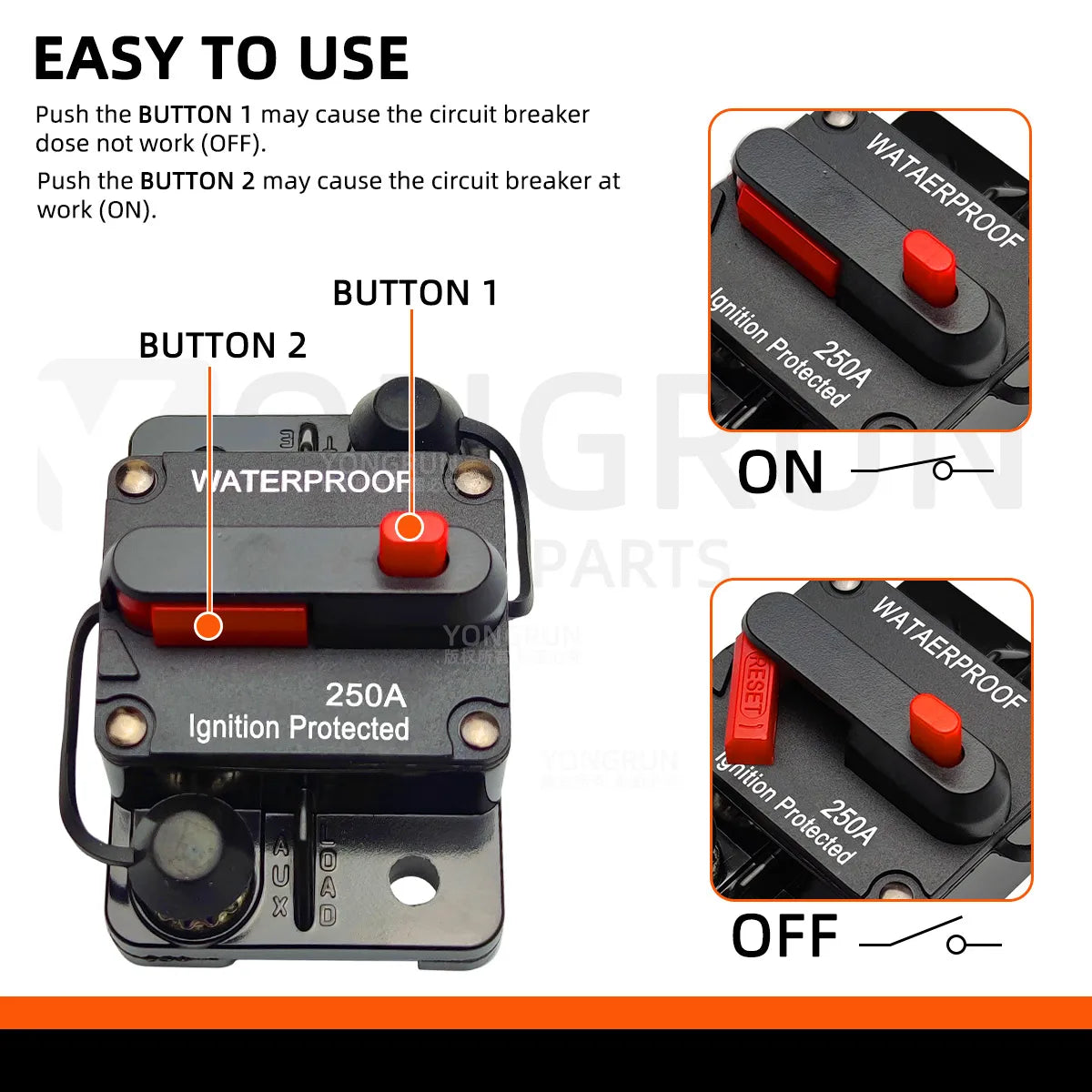 30A to 300A Circuit Breaker with Manual Reset for Car Audio System Waterproof Marine Circuit Breaker Reset Fuse 12V- 48V DC