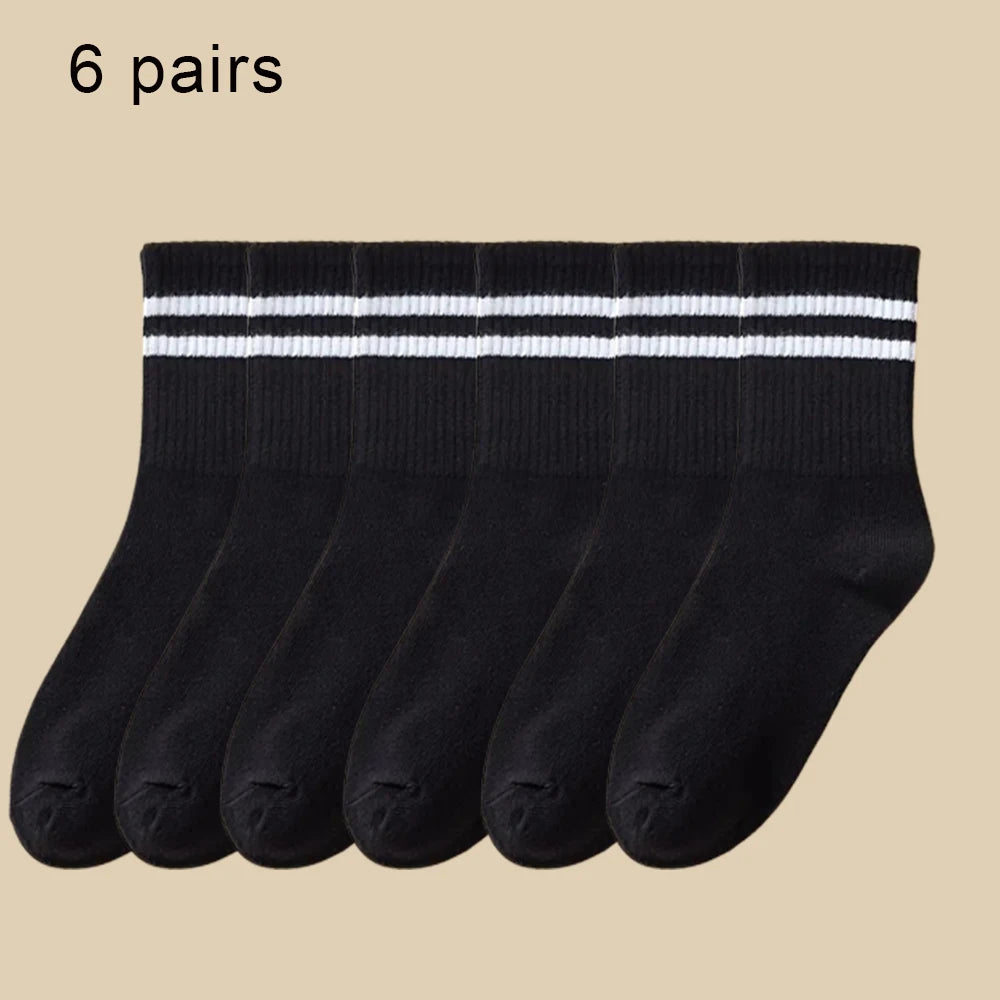 6 Pairs  Women's Mid-Tube Socks Solid Colour Autumn Winter Breathable Comfortable Sport Sweat Absorbent Man And  Women's Socks [SOX]