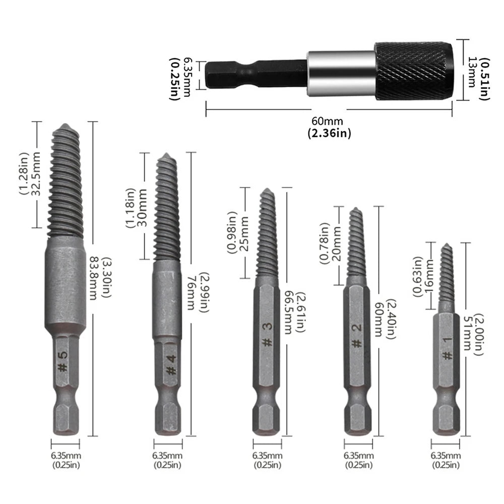 5pcs Hex Screw Extractors Tool Center Drill Bits Guide Set Damaged Bolt Remover Removal Tools Speed Easy Out Set Power Tool [PTO]