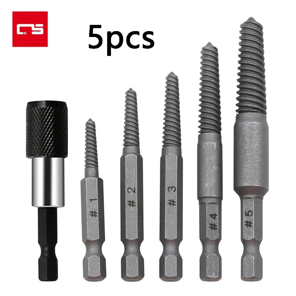 5pcs Hex Screw Extractors Tool Center Drill Bits Guide Set Damaged Bolt Remover Removal Tools Speed Easy Out Set Power Tool [PTO]