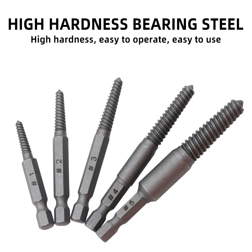 5pcs Hex Screw Extractors Tool Center Drill Bits Guide Set Damaged Bolt Remover Removal Tools Speed Easy Out Set Power Tool [PTO]