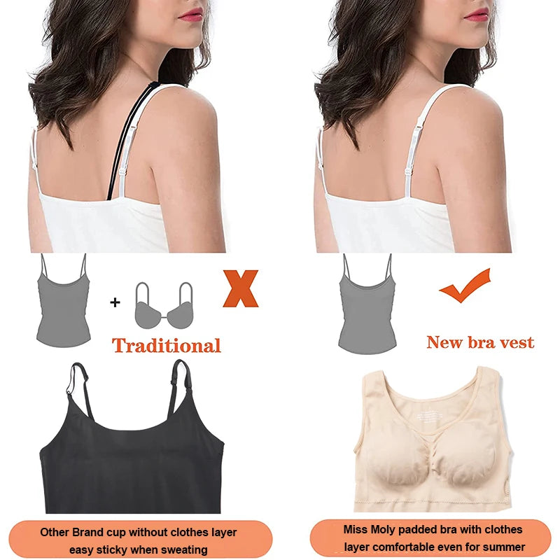 Tank Tops Camisole with Built-in Padded Bra Vest Cami Shelf Bra Women Casual Wide Strap Tank Top with Built-in Removable Bra [GRM] [UND]