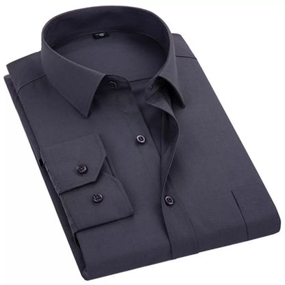 Men's Dress Shirt Solid Color Plus Size 8XL Black White Blue Gray Chemise Homme Male Business Casual Long Sleeved Shirt [MEN]