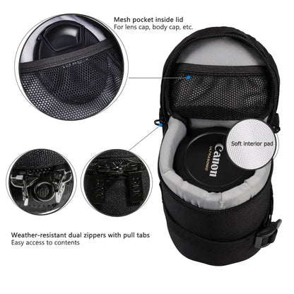 JJC Camera Lens Bag &Belt Waterproof Lens Case Storage Pouch for Canon Nikon Sony Fujifilm DSLR Backpack Photography Accessories [PHO]