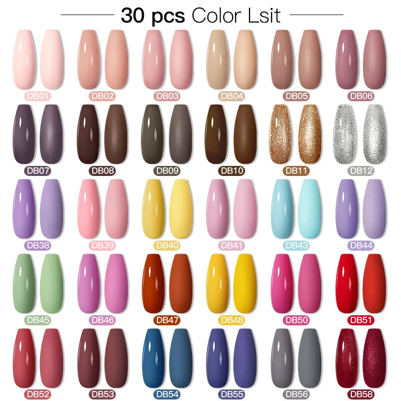 20/40/60Pcs Nail Gel Polish Set Kit Nude Pink Glitter Nail Art UV Gel Manicure Set Vernis Semi Permanent Base Top Coat [BEU]