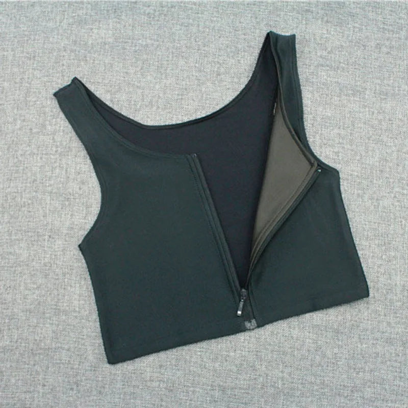 Corset Flat Breast Binder Les Zipper Short Corset bra Summer Comfortable Chest Binder Trans Vest S-3XL Crop Tops Bamboo Charcoal [GRM] [UND]