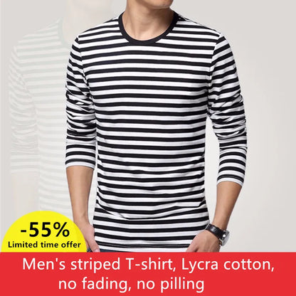 Navy style long-sleeve shirt men T-shirt o-neck stripe t shirt men shirt navy vintage basic 95% cotton shirt [MEN]