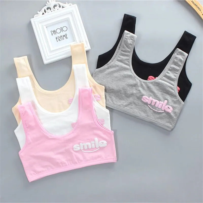 Teen bra girl vest Cotton Spandex Big Girl's Sport 7-14 Years Adolescente Kids Underwear Letter Racerback Training 1 piece [GRM] [UND]