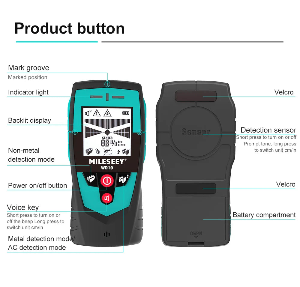 Mileseey Multifunction Wall Detector with Large Area Sensor Metal Detector Handheld Stud Finder Wall Scanner Wire Detector [MTL]