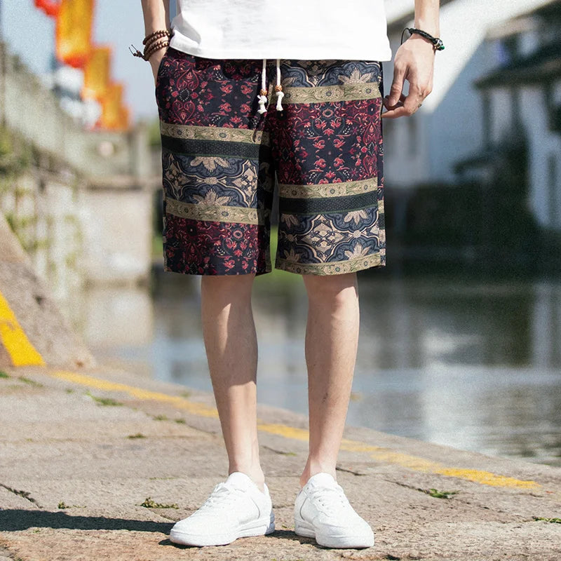 Men Cotton Shorts Japanese Casual Hip-Hop Printing Drawstring Shorts Summer Street Loose Straight Comfortable Men Shorts M-5XL [MEN]