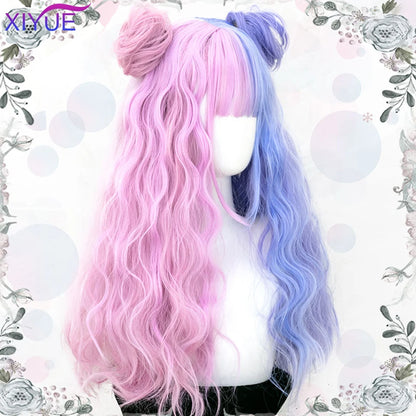 XIYUE Blue Pink Lolita Wigs Ombre Long Water Wave Cosplay Wigs Synthetic Hair Wigs Heat Resistant For Women American Style [LOL]