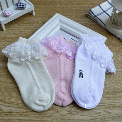 10 Pairs/lot Baby Girls Kids Socks Lace Ruffle Princess Mesh Children Ankle Short Breathable Cotton White Pink Blue Toddler Sock [SOX]