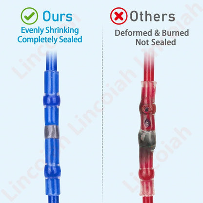 50/10 PCS Solder Seal Wire Connectors - Heat Shrink Solder Butt Connectors - Solder Terminals Kit - Automotive Marine Insulated [MRN]