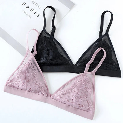 Girls Lace Bralette Sexy Embroidery Floral Translucent Brassiere Women Underwear Bra without Underwire Seamless Lingerie [GRM] [UND]