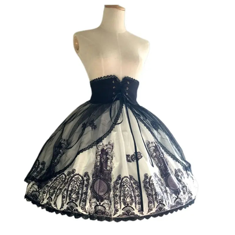 Women Girls Lolita Hollow Lotus Leaf Lace Bird Cage Fish Bone Skirt Cosplay Dress Skirt Petticoat Bride Wedding Dress Lining [LOL]