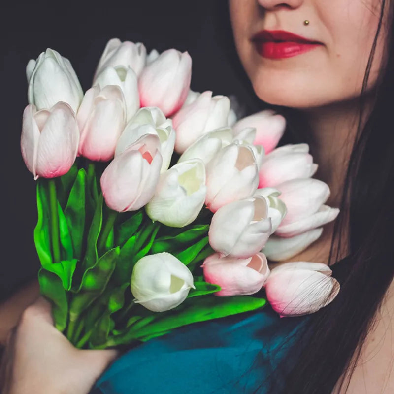 Free Shipping 31PCS/LOT PU Mini Tulip Artificial Flower Real Touch Wedding Floral Bouquet Christmas Home Party Decoration Gifts [FLW]