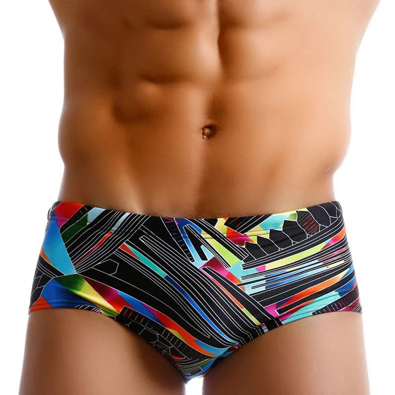 Mens Underwear Print Swim Trunks Low Waist Sexy Boxers Beachwear Shorts Men's Swim Boxers with/without Pad [GRM] [UND]