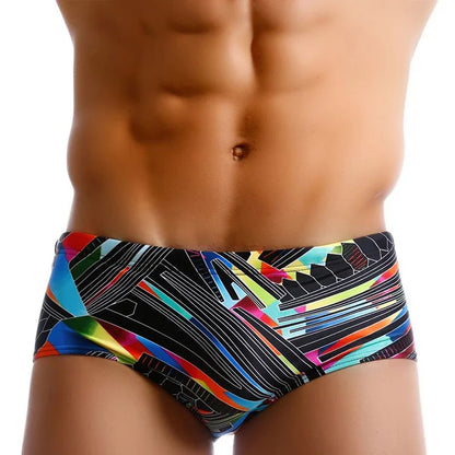 Mens Underwear Print Swim Trunks Low Waist Sexy Boxers Beachwear Shorts Men's Swim Boxers with/without Pad [GRM] [UND]