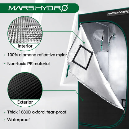 Hydro 1680D 70x70x160cm Grow Tent Diamond Reflective Mylar, Indoor Hydroponics Grow Tent (27''x27''x63'') [GAR]