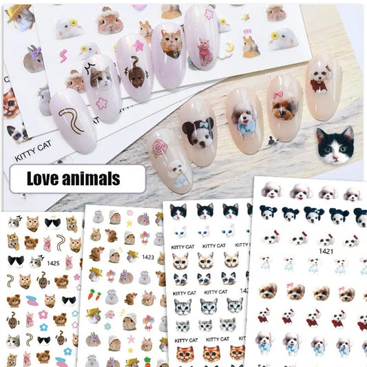 Lovely animals sticker for nail art decoration self glue cat rabbit dog design manicure accessories ultra-thin nail foil  [BEU]