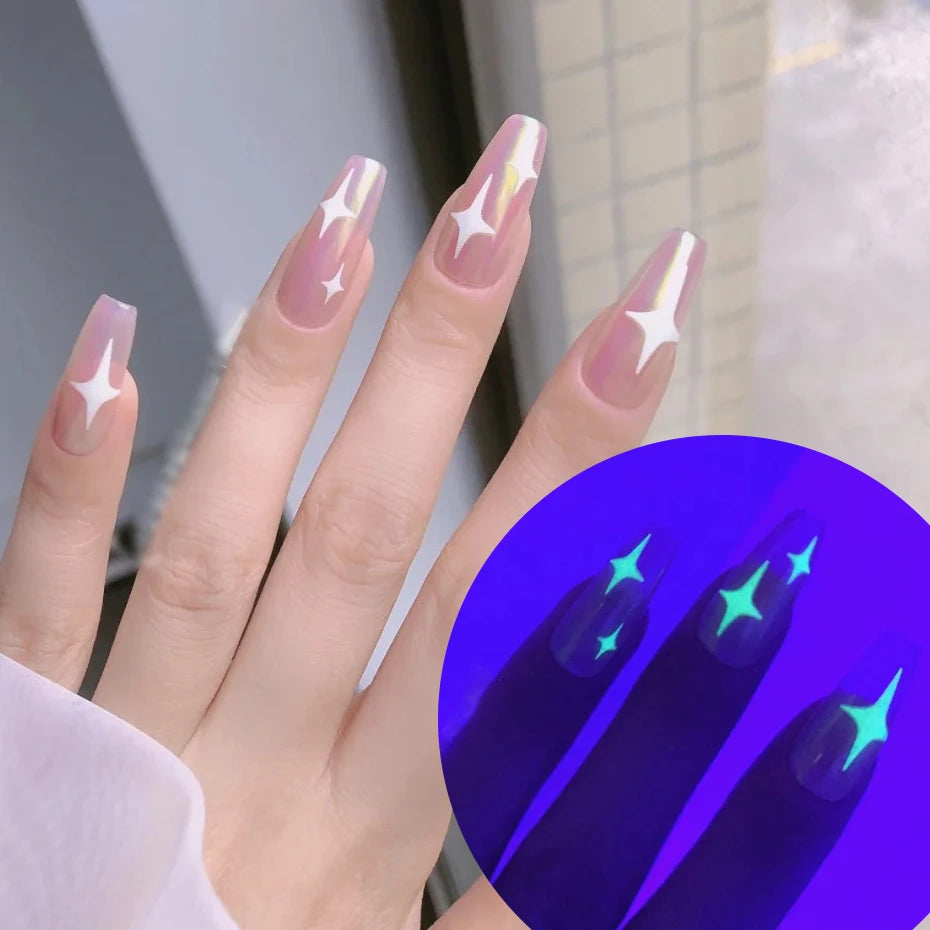 Luminous Fire Flame Nail Stickers Decor 3D Star Butterfly Design Glow In The Dark Decals Summer Manicure Slider Tips [BEU]