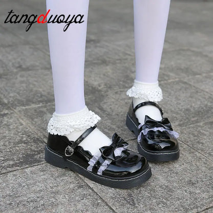 Sweet Lolita Shoes women Harajuku Cute shoes lolita shoes bow black platform shoes Loli Round Head Women Shoes Princess  [LOL]