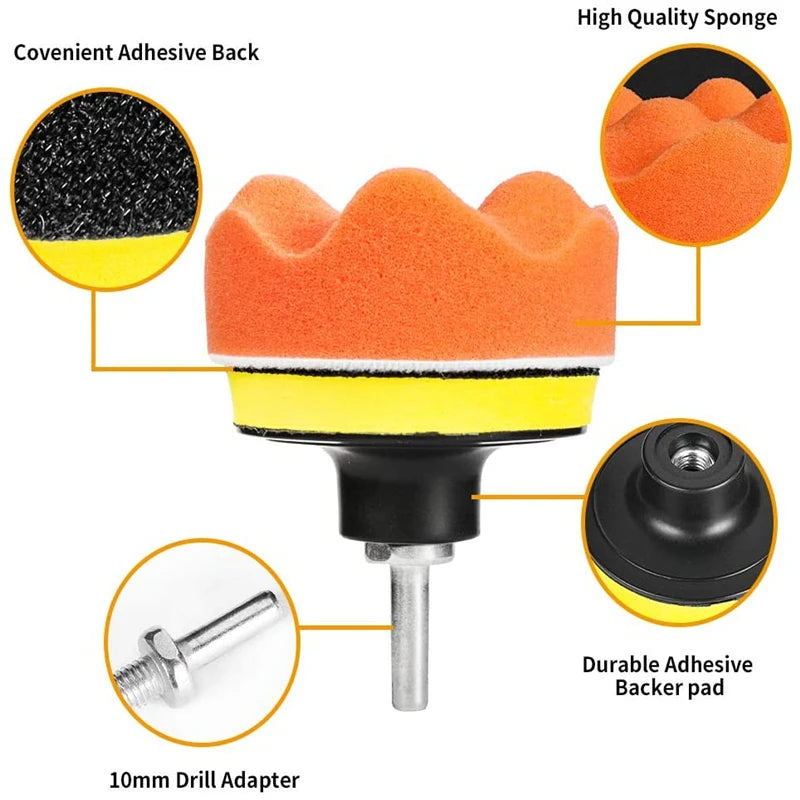 Car Polishing Sponge Pads Kit Foam Pad Buffer Kit Polishing Machine Wax Pads for Auto Motorcycle motor vehicle Removes Scratches [DTL]