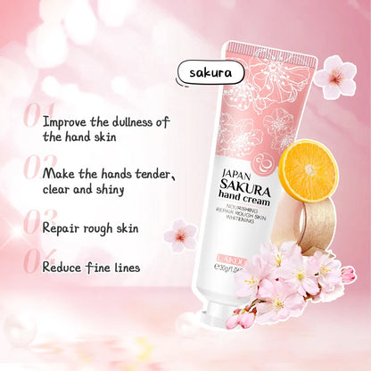 LAIKOU Japan Sakura Hand Cream Moisturizing Anti-chapping Repair Soften Skin Whitening Hand Cream Winter Anti-crack Skin Care [SKC]