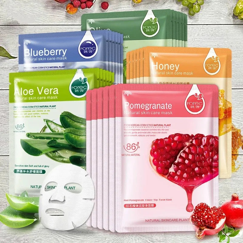 Skin Care Natural Fruit Plant Facial Mask Moisturizing Oil-Control Blueberry Cucumber Pomegranate Fruit Aloe Sheet Face Mask [SKC]