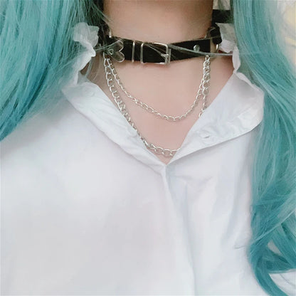 Punk Irregular Metal Women Love Leather Sexy Neck Chains Collar Gothic Dark Girls with Clavicle Chain Lolita Necklace Black Pink [LOL]