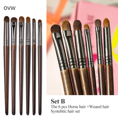 OVW Cosmetic 2/6 pcs Makeup Eye Shadow Brush Set Goat Hair Tool Ultra Soft Make Up Tapered Blender Diffuse Kit Cut Crease Brush [CSM]