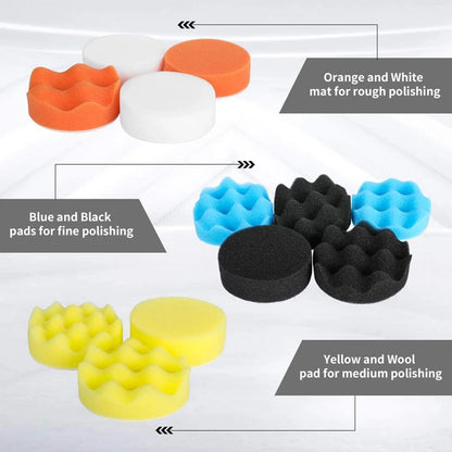 Car Polishing Sponge Pads Kit Foam Pad Buffer Kit Polishing Machine Wax Pads for Auto Motorcycle motor vehicle Removes Scratches [DTL]