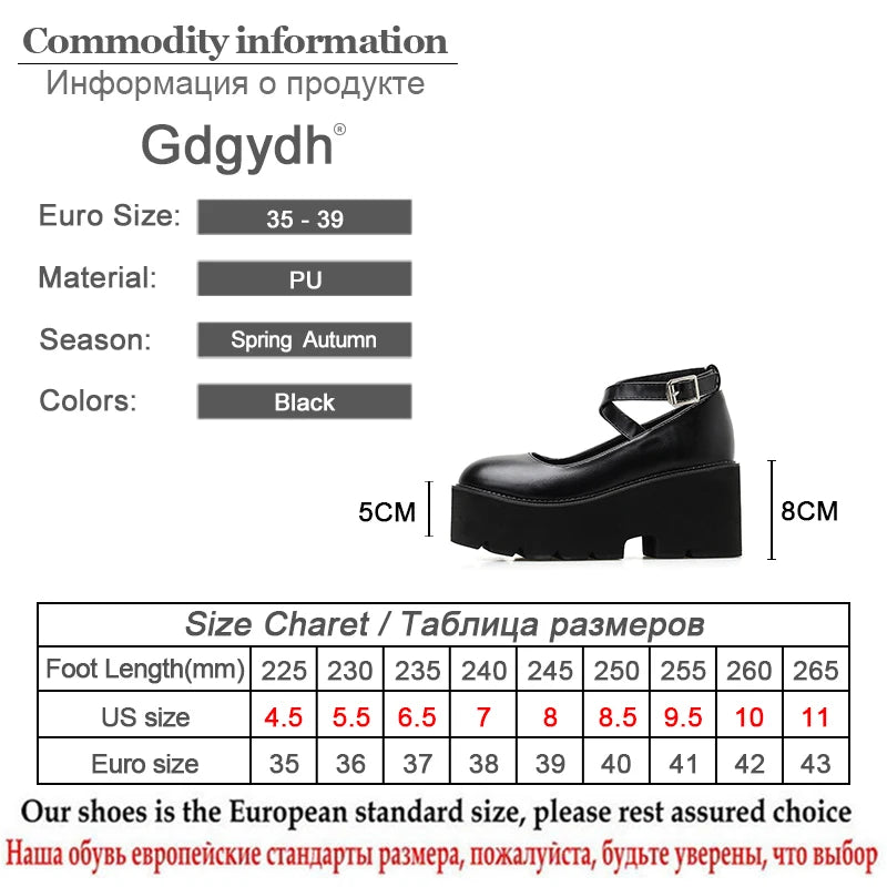 Gdgydh College Student Shoes Girl LOLITA Shoes JK Uniform PU Leather Platform Heels Ankle Strap Womens Pumps 2022 New Spring [LOL]