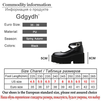 Gdgydh College Student Shoes Girl LOLITA Shoes JK Uniform PU Leather Platform Heels Ankle Strap Womens Pumps 2022 New Spring [LOL]