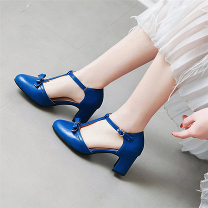 New Women Mary Janes Pumps T-Strap Ladies 6.5cm Spike Heels Shoes Sweet Bowtie Lolita Buckle Strap Wedding Bridal Shoes 34-43 [LOL]