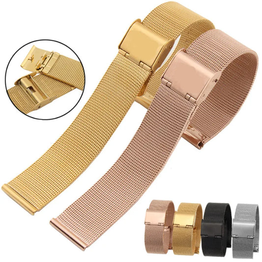 Universal Milanese Watchband 18mm 20mm 22mm Silver Gold Metal Stainless Steel Strap Band Replacement Bracelet For Smart Watch [SWH]