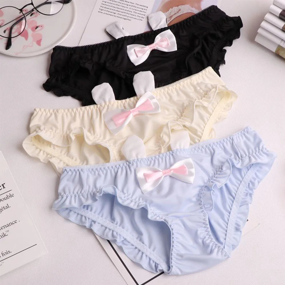 Lolita Girls Cute Bow Cotton Underwear Women Ruffle Seamless Panties Solid Rabbit Ears Briefs Cartoon Lingerie Student lingerie [LOL]