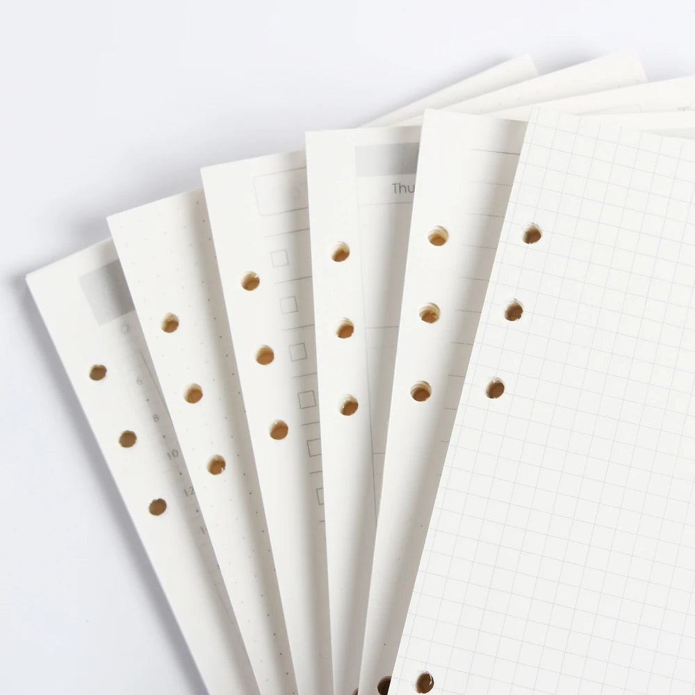 Classic 6 holes binder notebook inner paper core/refilling inner papers:line,grid,dots,list,daily weekly monthly planner A5 A6 [OFF]