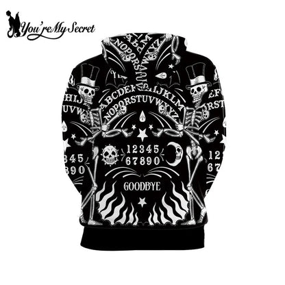 Ouija Board  Hoodies Women Gothic Witchy Sweatshirt Horror Black Hooded Skeleton Printed Warm Hoody XXL Size [MEN]