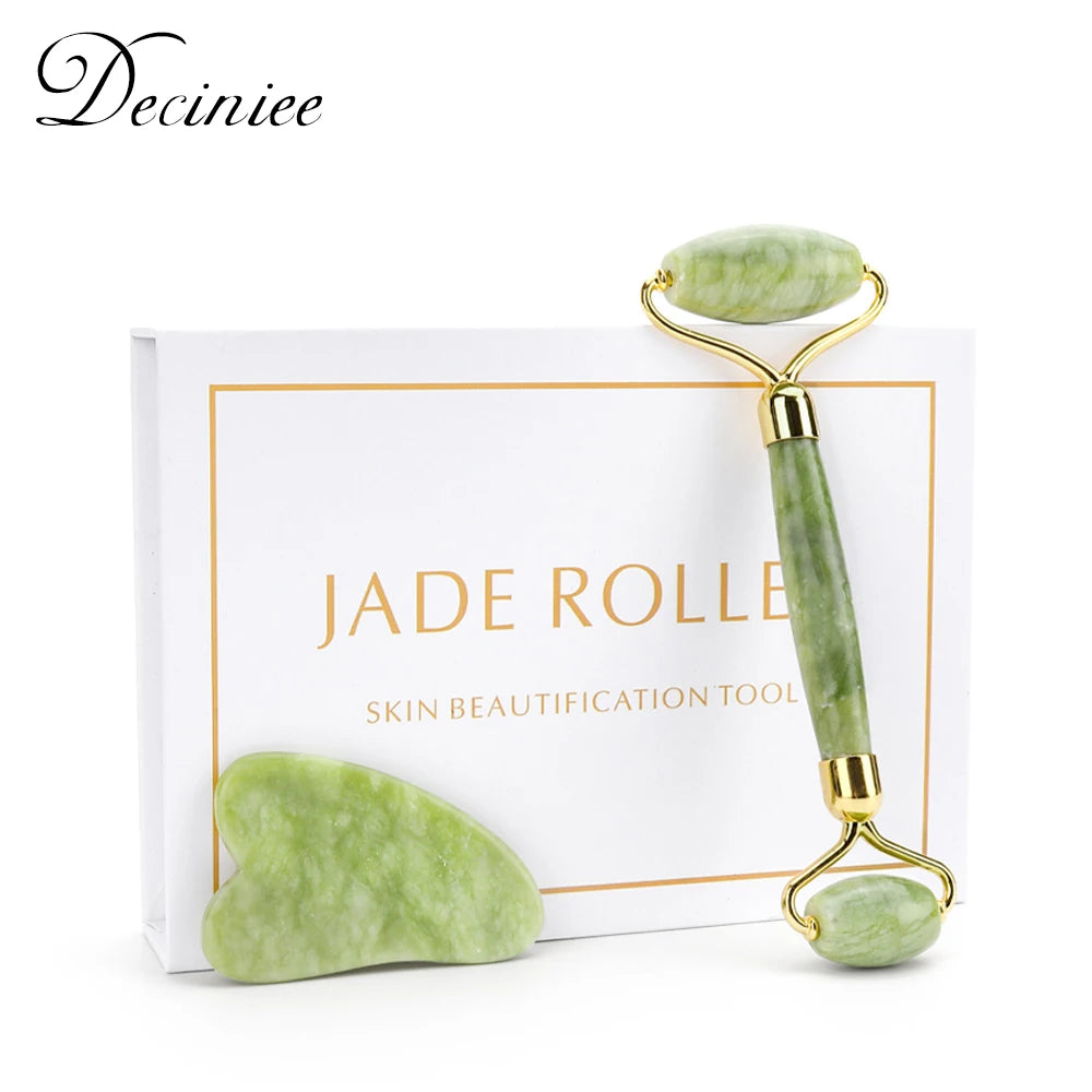 Natural Jade Facial Roller Gua Sha Set Scraping Board Green Jade Stone Eye Massage Face Lift Body Slim Thin Lift Skin Care Tools [SKC]