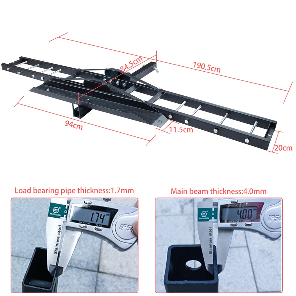 Rear Trailer Motorcycle Hitch Carrier Dirt Bike Scooter Hauler Hitch Steel Mount Rack Ramp Anti Wobble Anti Tilt Max Load 200kg [CAR]