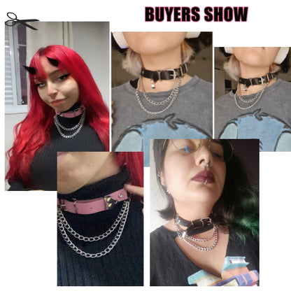 Punk Irregular Metal Women Love Leather Sexy Neck Chains Collar Gothic Dark Girls with Clavicle Chain Lolita Necklace Black Pink [LOL]