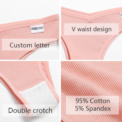 FINETOO 5Pcs/set Women Brazilian Panties Cotton Underwear M-XL Comfortable Underpants Low-Rise T-Back Panty Female Lingerie  [UND]