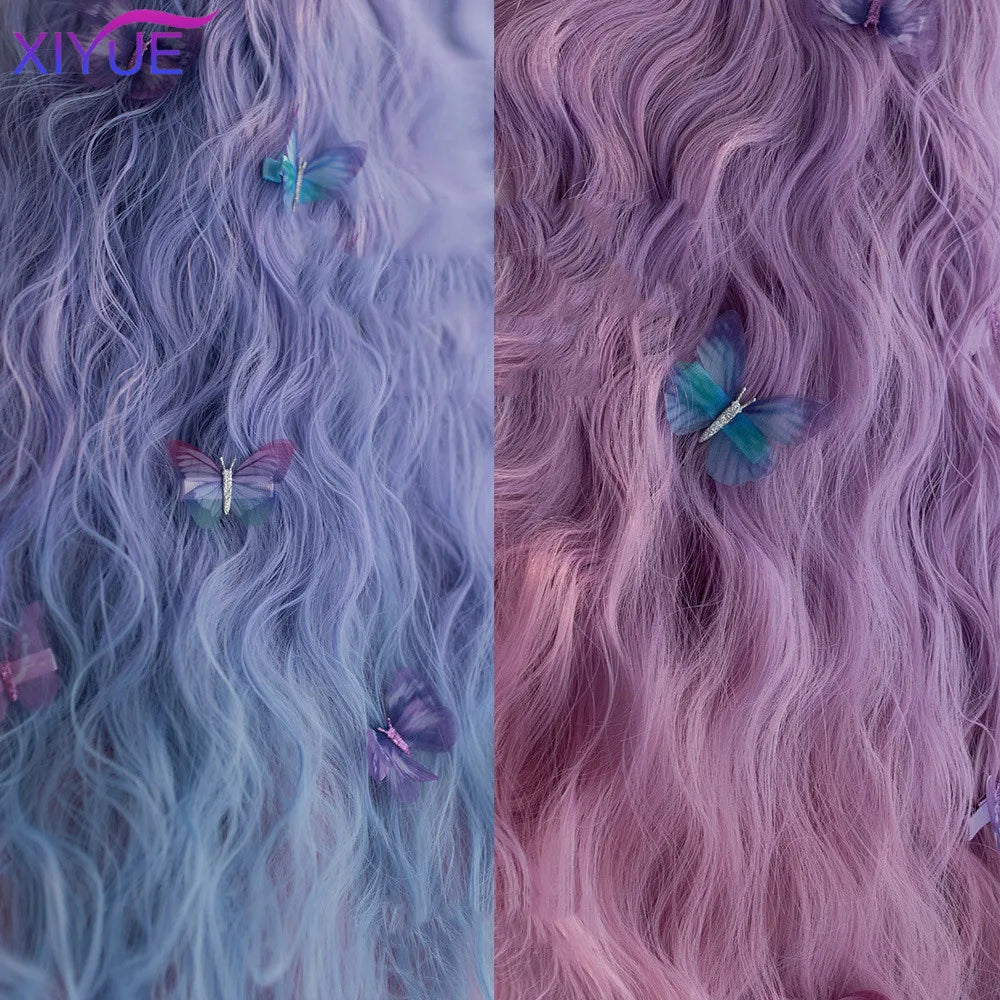 XIYUE Blue Pink Lolita Wigs Ombre Long Water Wave Cosplay Wigs Synthetic Hair Wigs Heat Resistant For Women American Style [LOL]