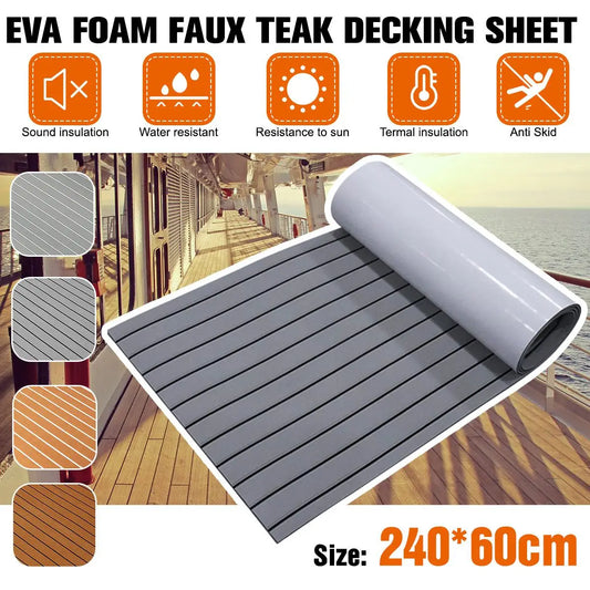 2400x900/600x5mm EVA Foam Faux Teak Boat Decking Sheet Self-Adhesive Marine Flooring Boat Deck Mat Yacht Accessories Gray Brown [MRN]