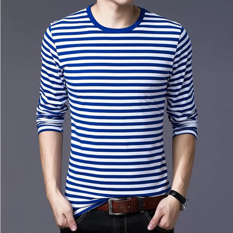 Navy style long-sleeve shirt men T-shirt o-neck stripe t shirt men shirt navy vintage basic 95% cotton shirt [MEN]