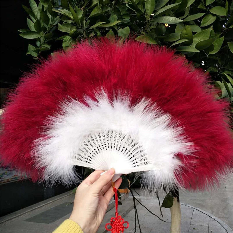 Lolita Feather Folding Fan Japanese Sweet Fairy Girl Dark Gothic Court Dance Hand Fan Art Craft Gift Wedding Party Decoration [LOL]