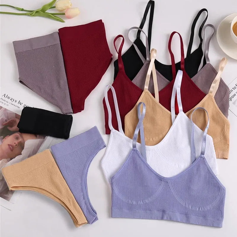 Women Bra Set Panties Sexy Push Up Bralette Female Fitness Seamless Underwear Sports Lingerie Brassiere Set Tank Crop Tops S-XL [UND]