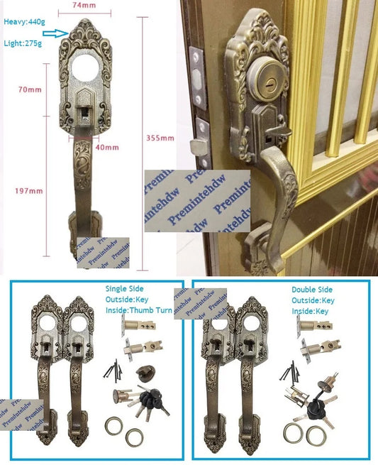 Zinc Antique Bronze Lock Set With Lever Bow Pull Thumb Push Trigger Aluminum Frame Glass Wooden Door American European Rural [HOM]