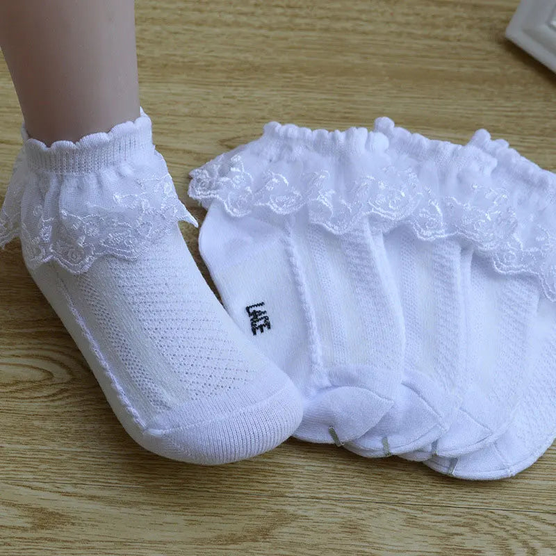 10 Pairs/lot Baby Girls Kids Socks Lace Ruffle Princess Mesh Children Ankle Short Breathable Cotton White Pink Blue Toddler Sock [SOX]